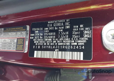 2024 Kia Sorento S z USA, uszkodzony, nr VIN 5XYRL4JC1RG262454